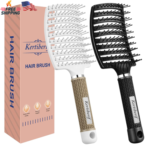 2 Pack Curved Vented Detangling Brush for Wet and Dry Hair, Paddle Styling Hair - Picture 11 of 12
