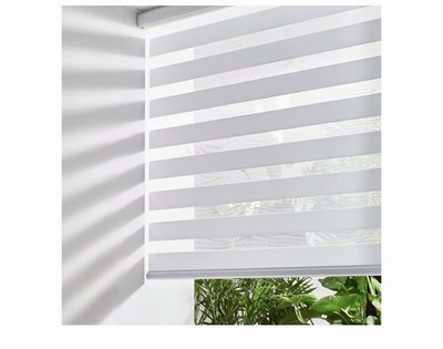 Arctic White Cordless Zebra Roller Shade - Dual Layer Polyester (34x72 in)