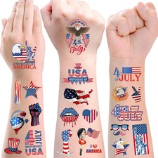 SOMUAERT 4th of July Waterproof Temporary Tattoos for Kids, 20 Sheets 90 Pat...
