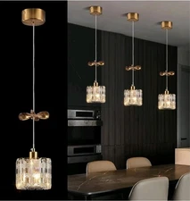 Crystal Pendant Modern Chandelier 5-Light Gold Linear Lights Kitchen Island Lamp