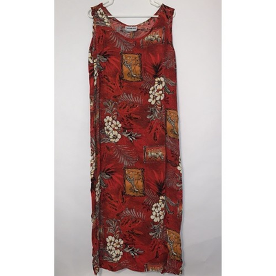 #ad Vtg 90#x27;s California Krush Women#x27;s XL Maxi Floral Dress Rayon Tropical Print Boho $35.99