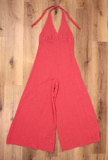 Vtg 60s Red White Polka Dot Wide Leg Halter Jumpsuit XS/S Palazzo Pants 1960s