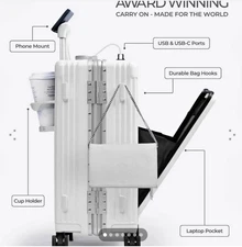 22" Airline Approved Carry-On Luggage, Aluminum Frame USB Laptop Pocket Suitcase