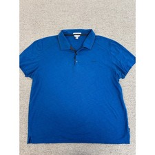 Calvin Klein Mens Liquid Cotton Polo Shirt Blue Short Sleeve Size L Slub Knit