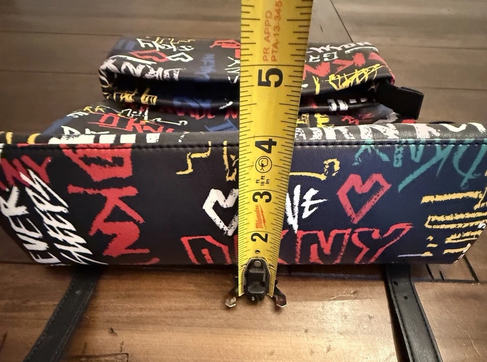 DKNY Tilly Fold Over Backpack Graffiti Logo Black Multicolor $168 MSRP - Image 4 of 4