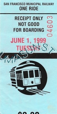 San Francisco Fahrticket Cable Car USA 90ern Teile einer Sammlung-N