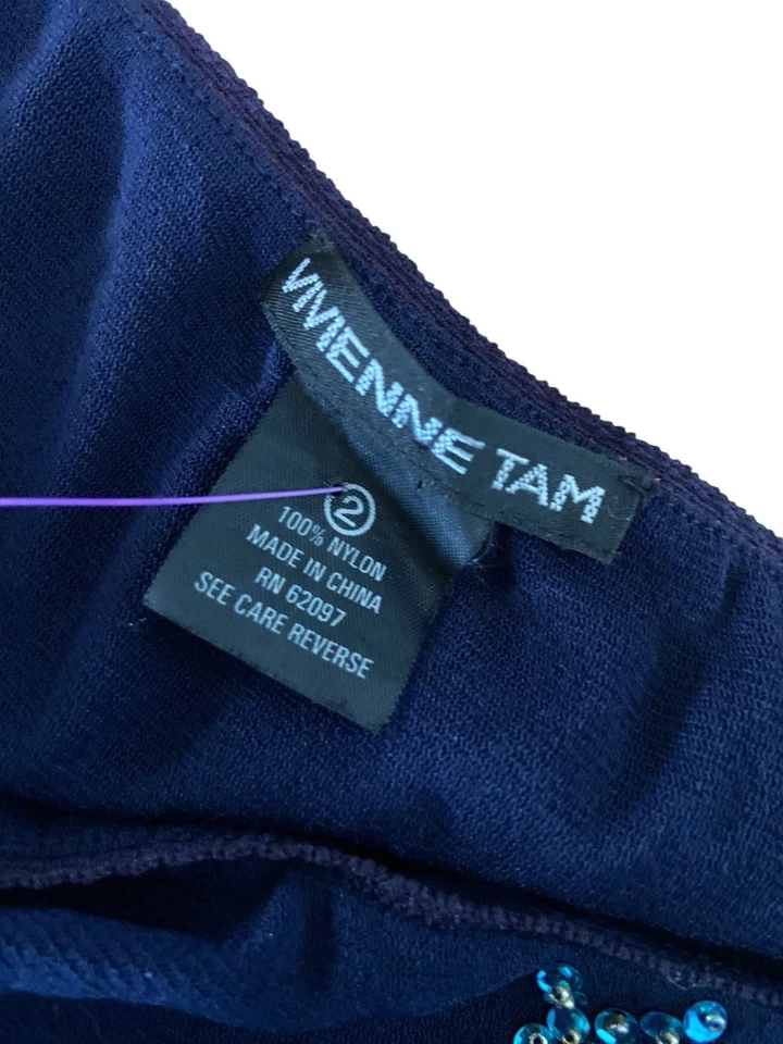 Vintage Vivienne Tam Beaded Mesh Maxi Skirt Size 2 Blue Y2K Glam Statement Party - Image 2 of 4