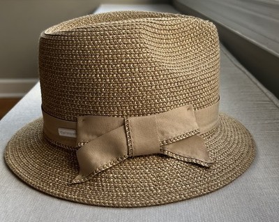 Betmar New York Natural Straw Fedora Hat With Band And Bow Medium