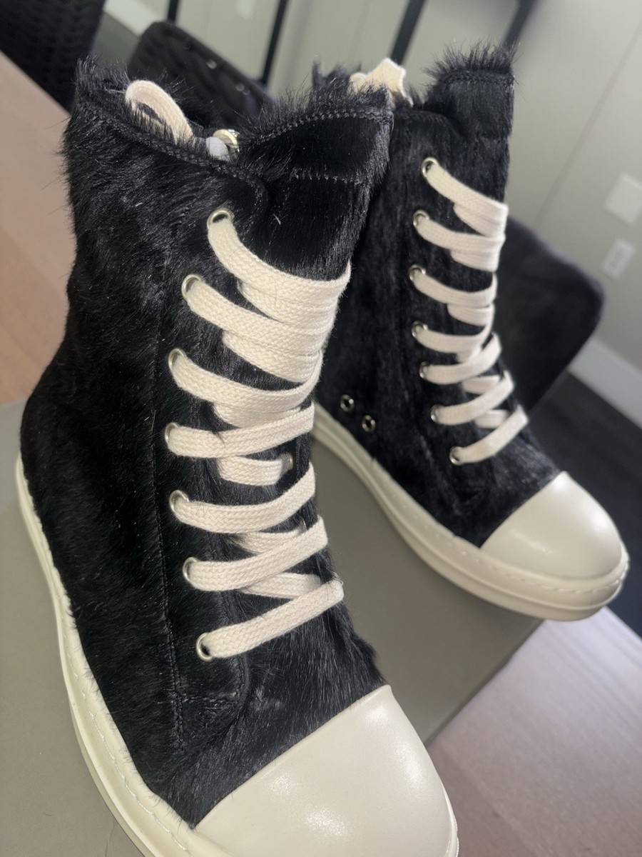 Rick Owen's High Top Cow Fur Sneakers For Women US 8.5 EUR 39