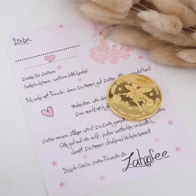 MOTZISBUNTEWELT Zahnfee Brief mit Goldmünze für Mädchen Wackelzahn Milchzahn