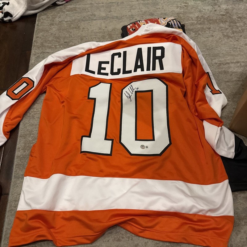Autographed/Signed John LeClair Philadelphia Orange Jersey Beckett BAS COA