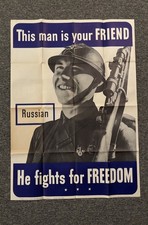 Original WWII Poster This Many Is Your Friend He Fights For Freedom Russian