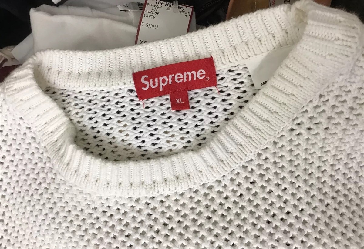 Supreme Sweater Crewneck Men's White waffle Knit Long Sleeve Supreme Sweater Crewneck Men's White waffle Knit Long Sleeve