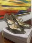 Jimmy Choo Sz 37 Textured Peep Toe Advent  Metallic Pump Platinum/Bronze 4.5 in — photo 9