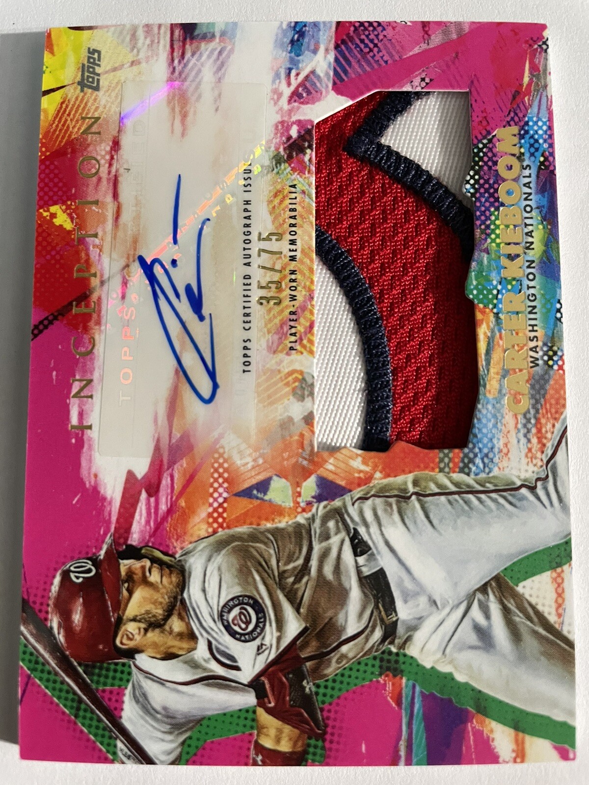 Carter KieBoom 2020 Topps Inception Auto Patch Numbered /75 view 2