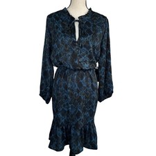 Black Tape SZ 3X-Large A-Line Dress Snake Print 3/4 Sleeve Ruffled Keyhole Neck