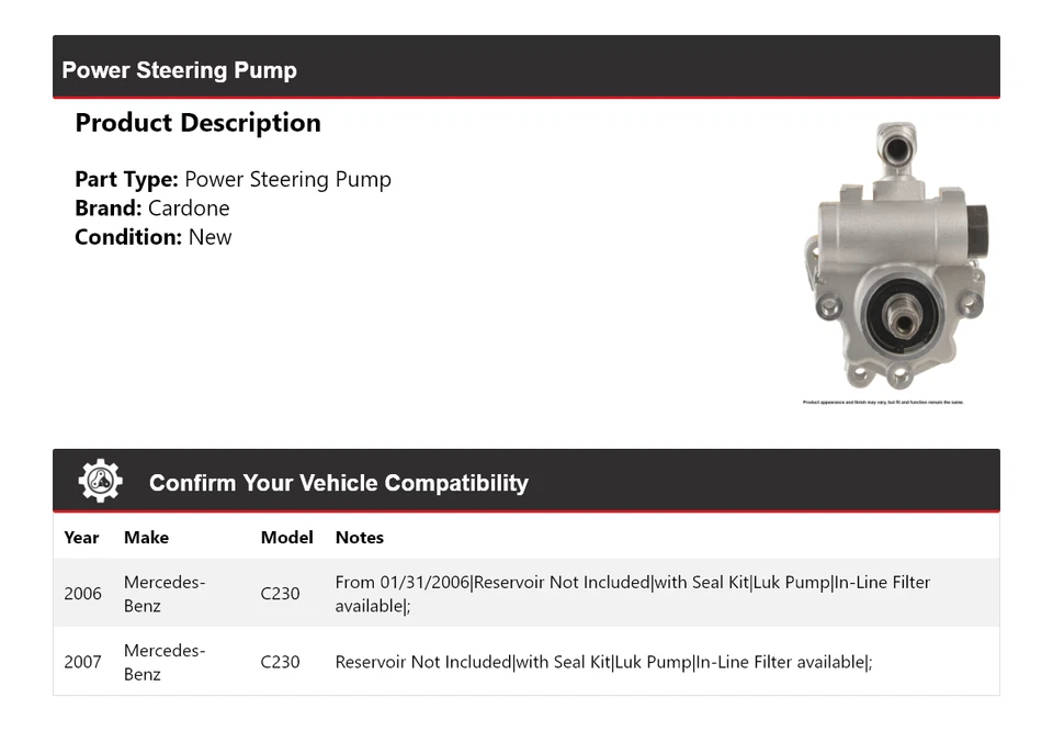 Bomba de direção hidráulica Cardone para 2006-2007 Mercedes-Benz C230 - Imagem 2 de 4
