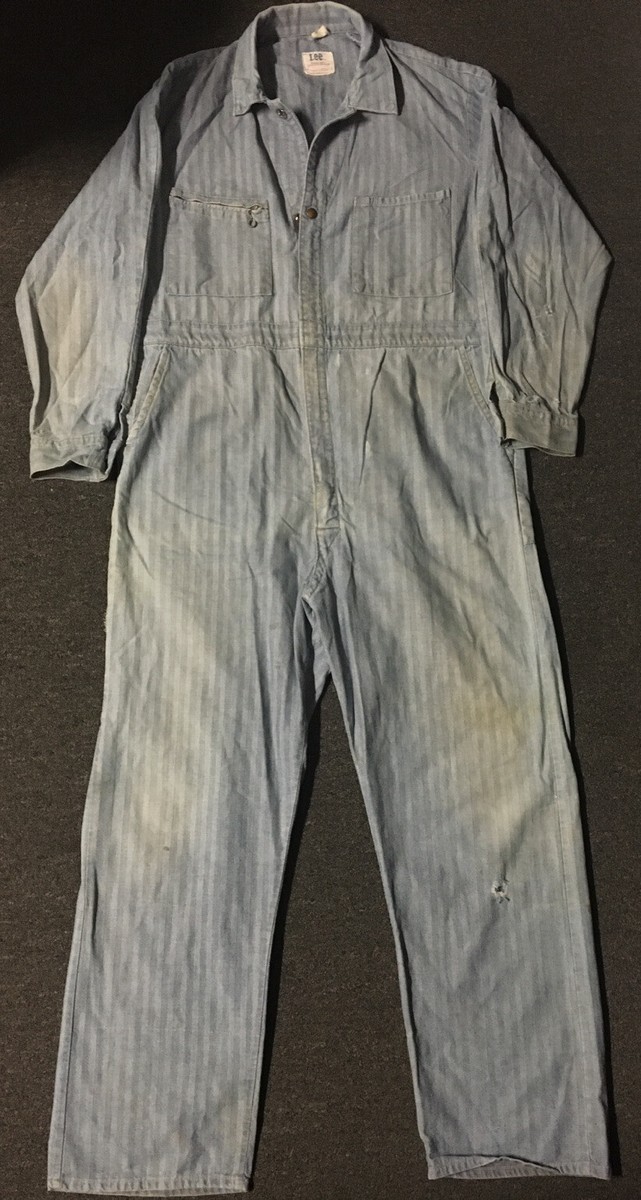 Vtg 50s Lee Union Alls Herringbone Faded Distress Coveralls