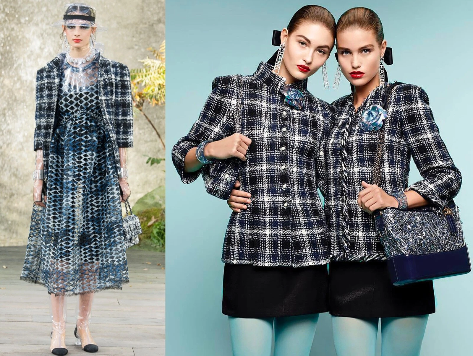 NUOVO $6350 CHANEL 18P BLU NAVY NERO ECRÙ TWEED PERLA CC BOTTONI GIACCA 38