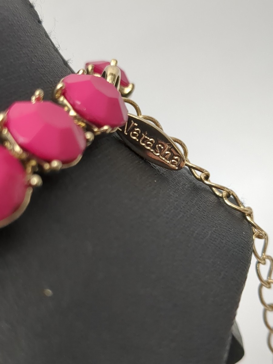 Natasha Couture Fushia Floral Statement Bracelet And Earrings Natasha Couture Bright Pink Flower Design Cluster Statement  main image 3