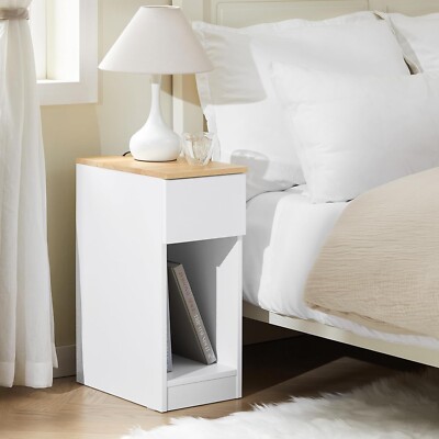 Nachttisch mit Schublade für Boxspringbett Sofatisch Beistelltisch schmal weiß
