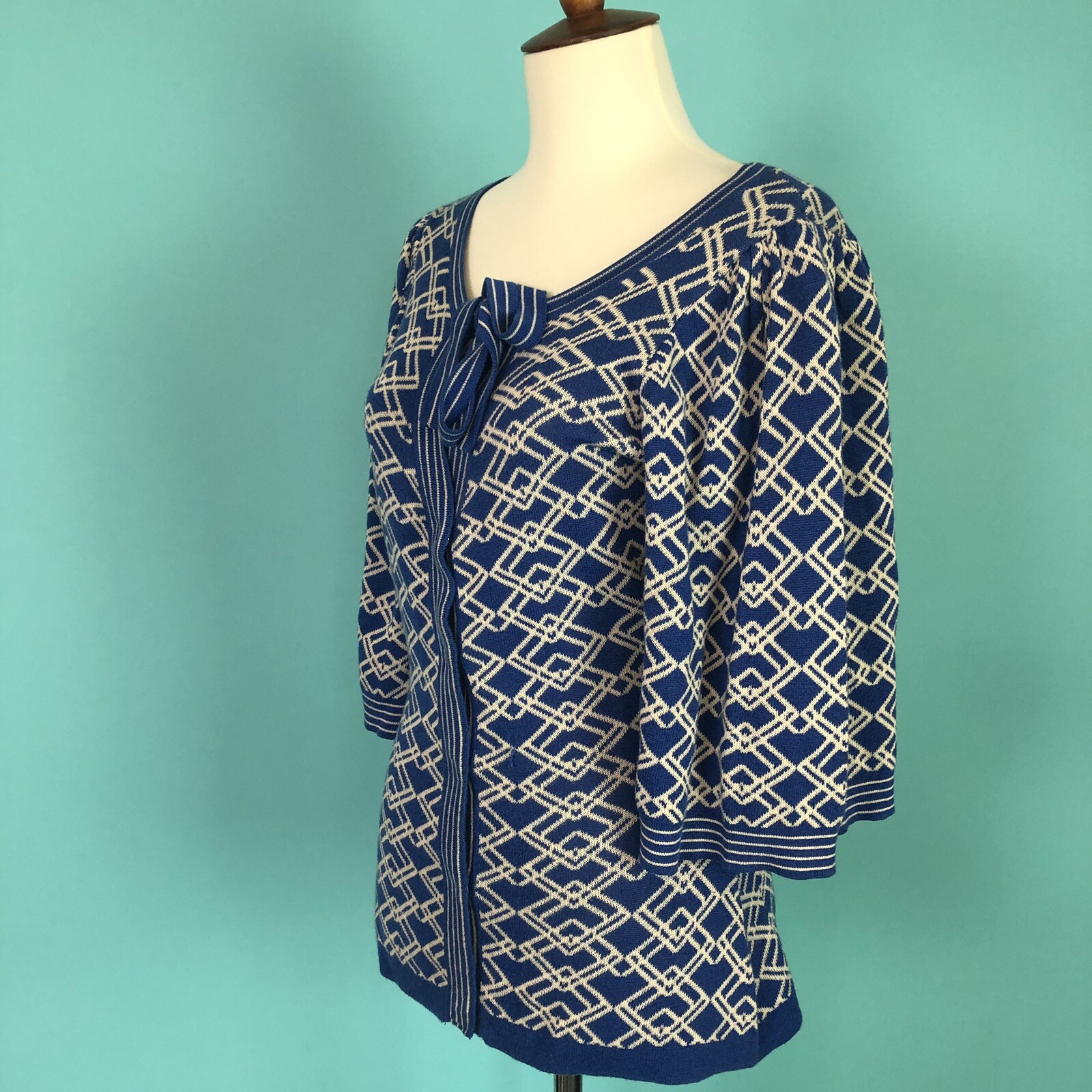 Tracy Reese Blue and White Bell Sleeve Cardigan S… - image 7