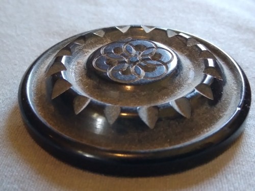 Vintage 1 and 5/8" Carved Black Plastic Button. - Picture 6 of 13