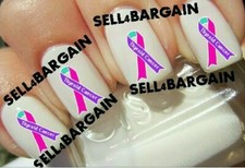 Thyroid Cancer Awareness Purple, Teal, Pink Ribbon Nail Art Decals