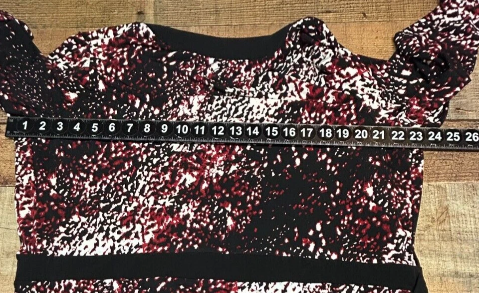 Style & Co. Vestido 1X Hasta la Rodilla Rojo Negro Abstracto Envoltura Manga 3/4 Carrera Nuevo con Etiquetas Foto 2 de 4