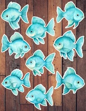 Blue Fish Vinyl Die Cut Stickers Set Scrapbooking Laptop Waterbottle