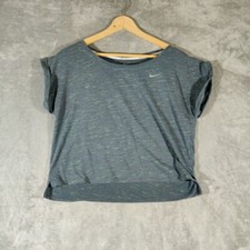 Nike Shirt Womens Medium Gray Breathable Dri-Fit Short Sleeve Running Gym Ladies