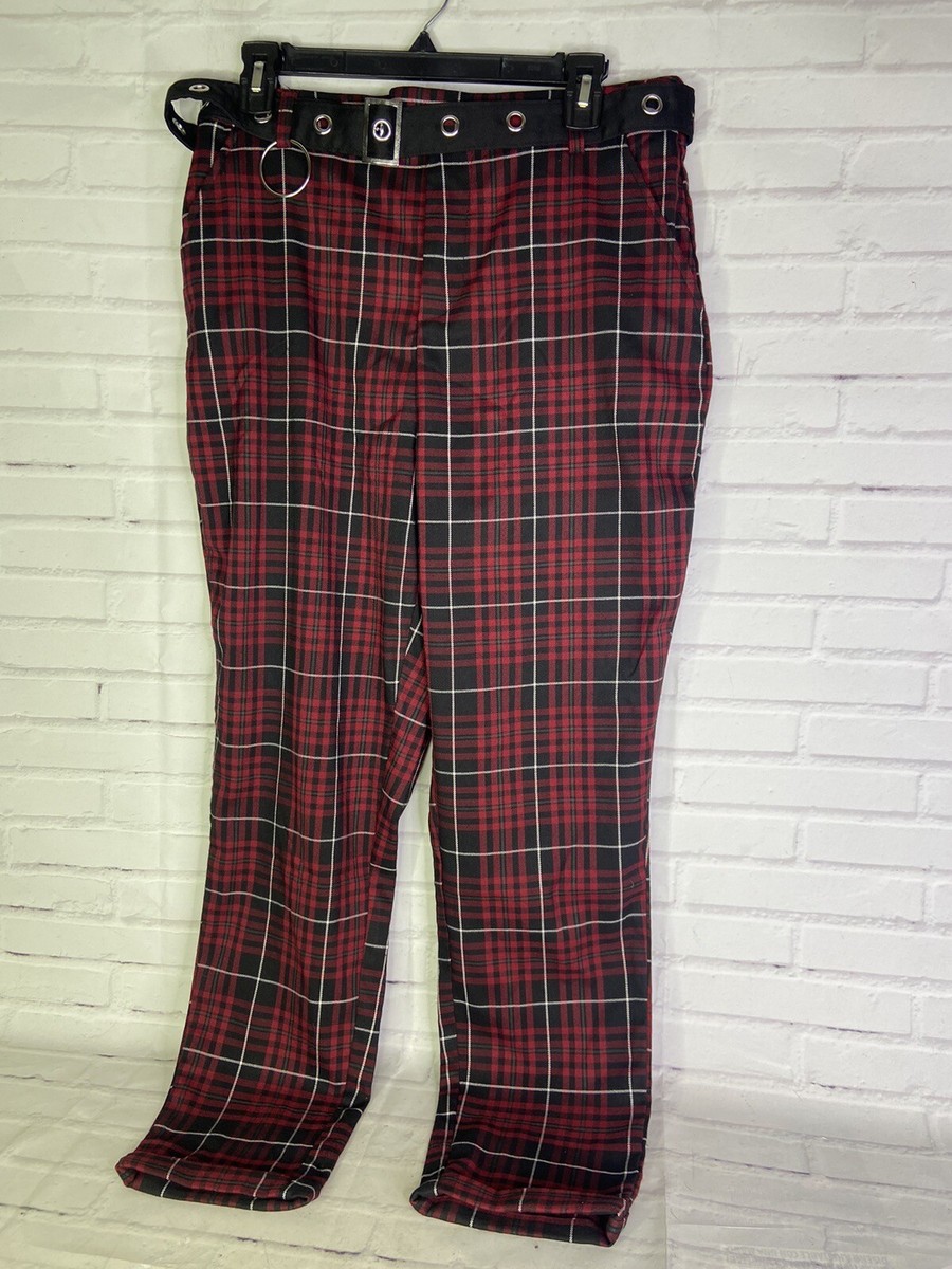 Hot Topic Merlot Plaid Punk Ska Goth Emo Grommet Belt Pants Hot Topic Merlot Plaid Punk Ska Goth Emo Grommet Belt Pants