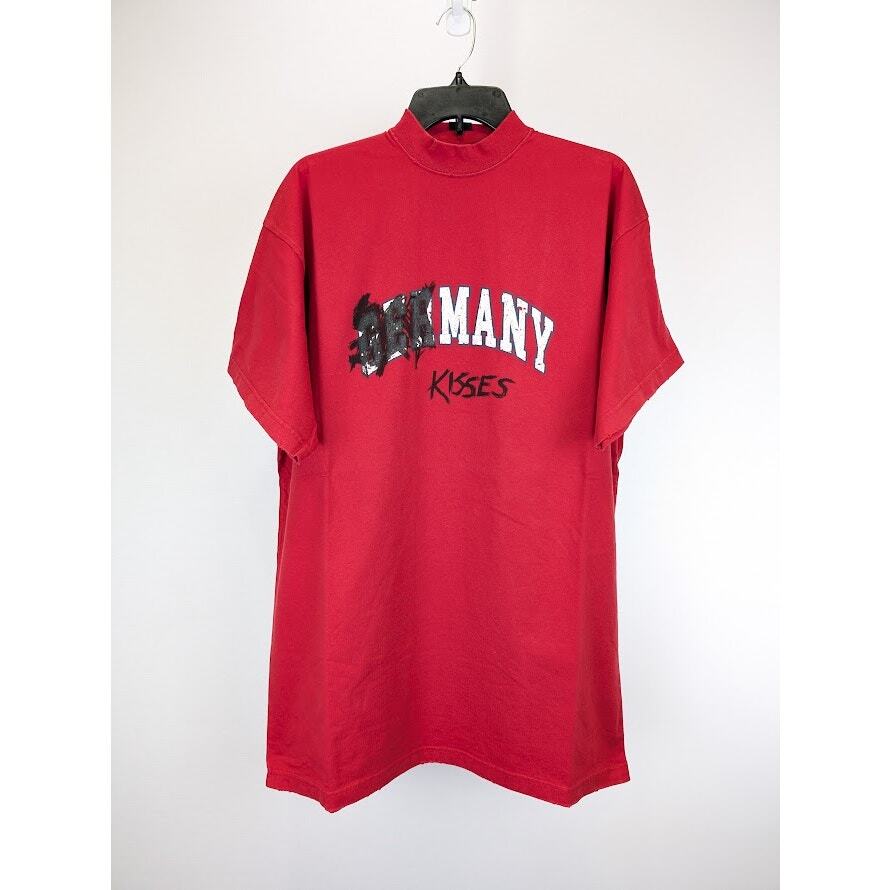 BALENCIAGA赤黒グラデ長袖シャツサイズ37 L〜XLオーバーサイズ Balenciaga Oversizes Fit Many Kisses Tee T-Shirt in Red BNWT Size