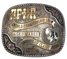 Gist Sterling Silver OL Trophy Belt Buckle with Rubies Vtg 1995 APHA Horse Show