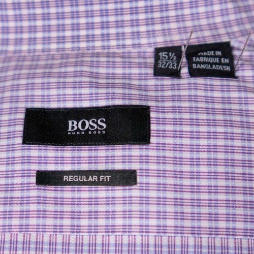 Hugo Boss Mens Dress Shirt Button Up Purple Plaid Cotton Regular Fit 15.5 32/33 - Picture 3 of 8