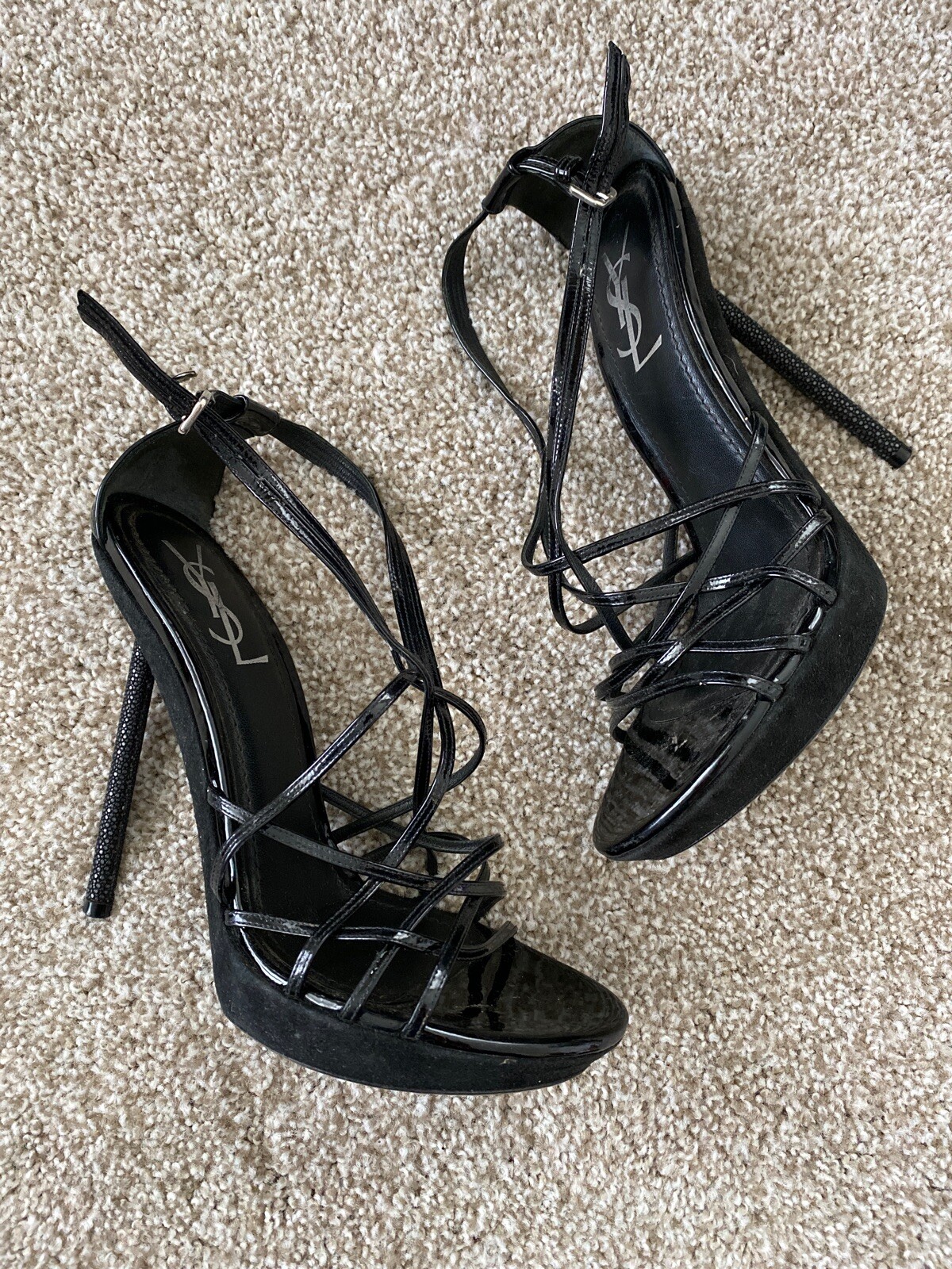 Sandali donna vintage YSL YVES Saint Laurent in pelle verniciata plateau taglia 39