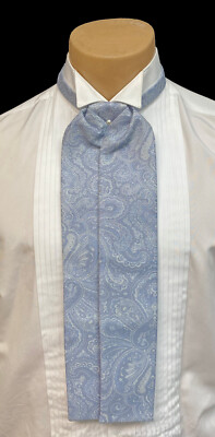 Men's Light Blue Paisley Ascot Cravat Tie with Pin Victorian Morning Dress