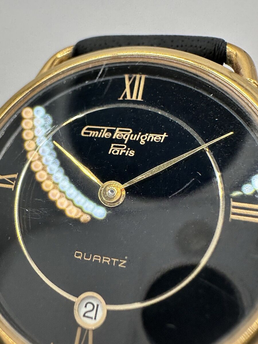 RARE Vintage EMILE PEQUIGNET Paris Men's Quartz Watch Date RARE Vintage EMILE PEQUIGNET Paris Men's Quartz Watch Date