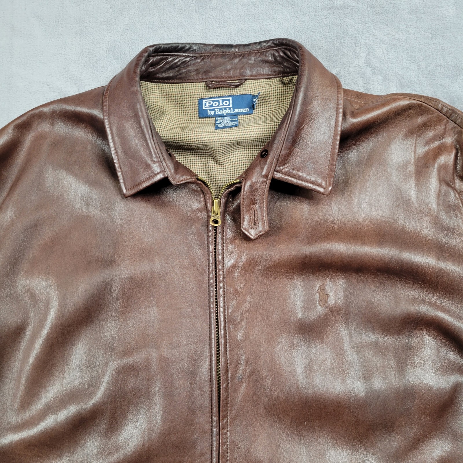 Polo Ralph Lauren Jacket Mens XXL Leather Bomber Brown Buttery Soft Plaid Lined eBay