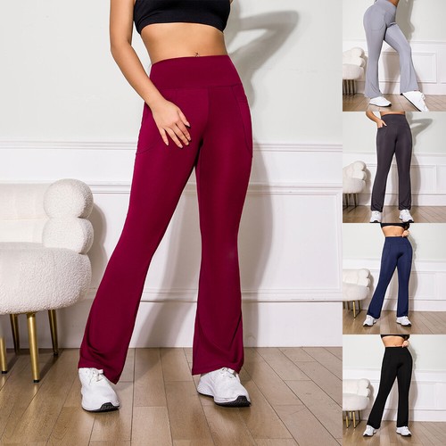 Womens High Waist Flared Pants Leggings Gym Yoga Skinny Bell Bottoms Trousers