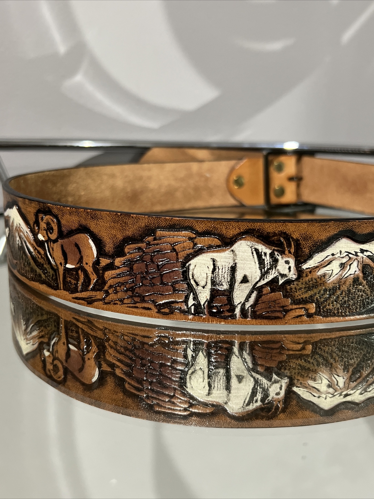 70s Vintage Tooled Leather Belt Al Stohlman Signed Belt Buckle Belt