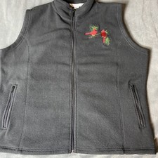 Tri-Mountain Women's Black Fleece Vest w/ Red Cardinal Bird Embroidery XL EUC