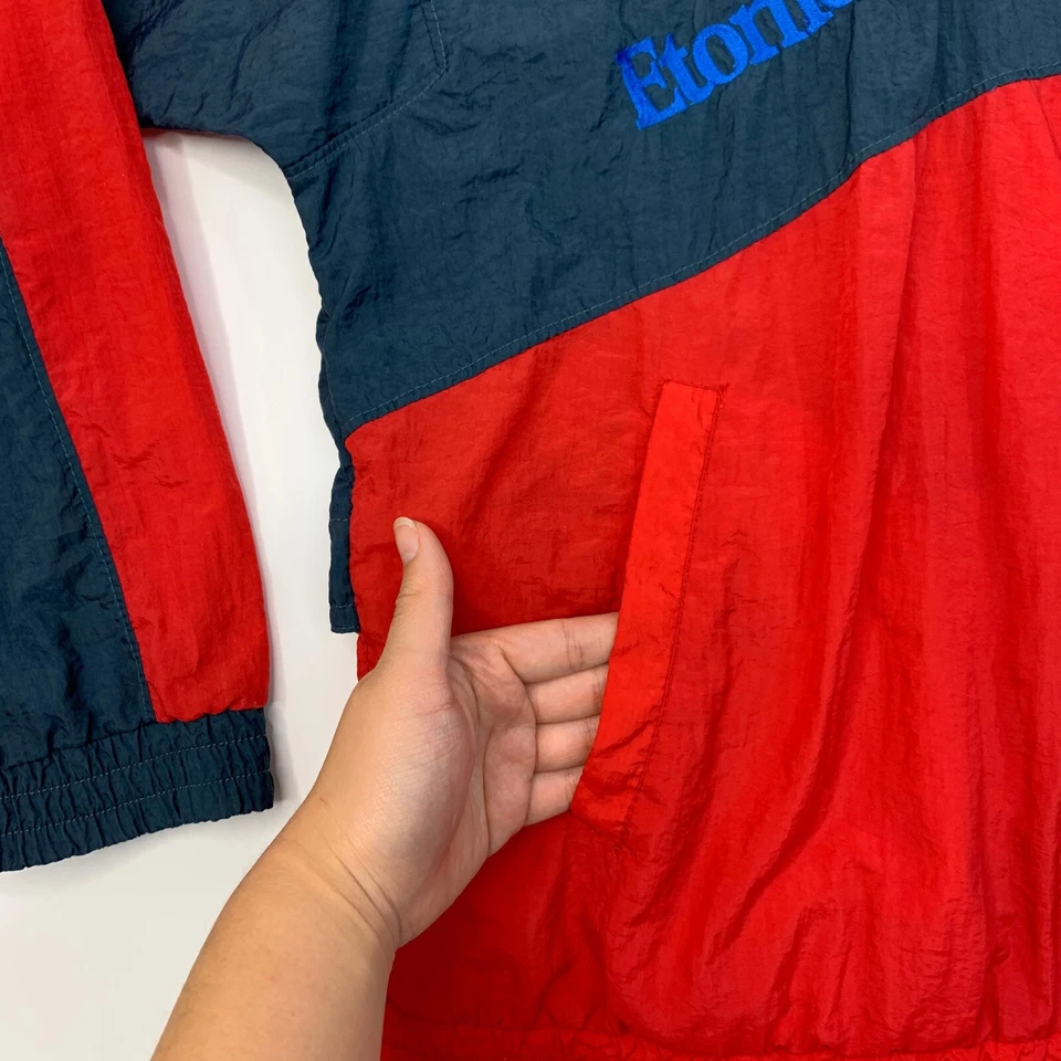 Chaqueta de golf Etonic vintage para hombre M mediana roja azul ventilada cremallera completa bloques de colores Foto 3 de 4