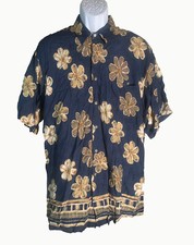 PIERRE CARDIN Men's Short Sleeve Button Down Rayon Floral Shirt Blue Large