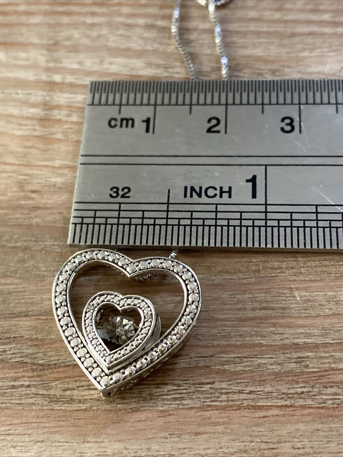 Solid Sterling Silver Double Heart Floating Diamo… - image 4