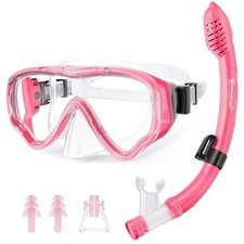 U PHITNIS Kids Snorkel Set for Age 4-14 - Dry Top Snorkeling Gear for Kids Rose