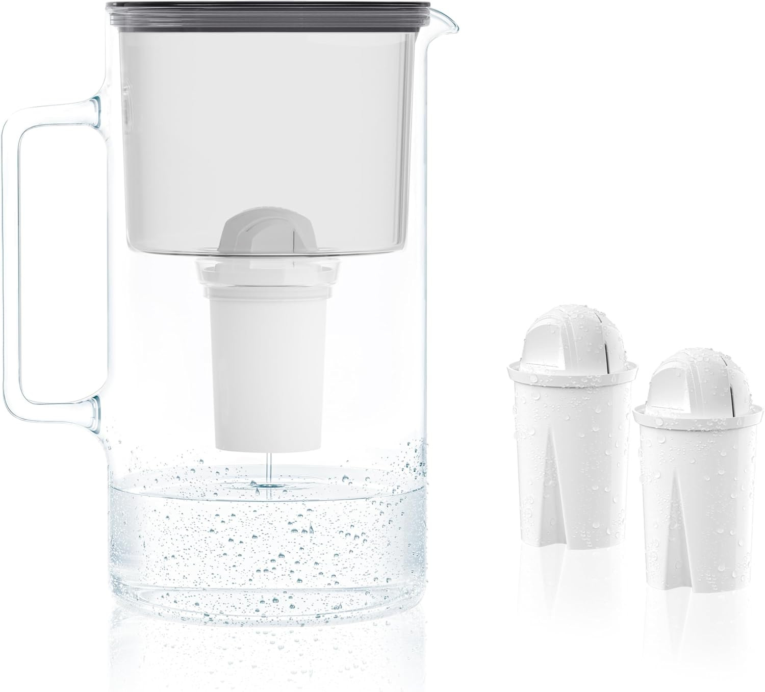 Caraffa Filtrante 2,5 Litri, Set Di Caraffa Filtrante Vetro Con 2 Filtri Classic