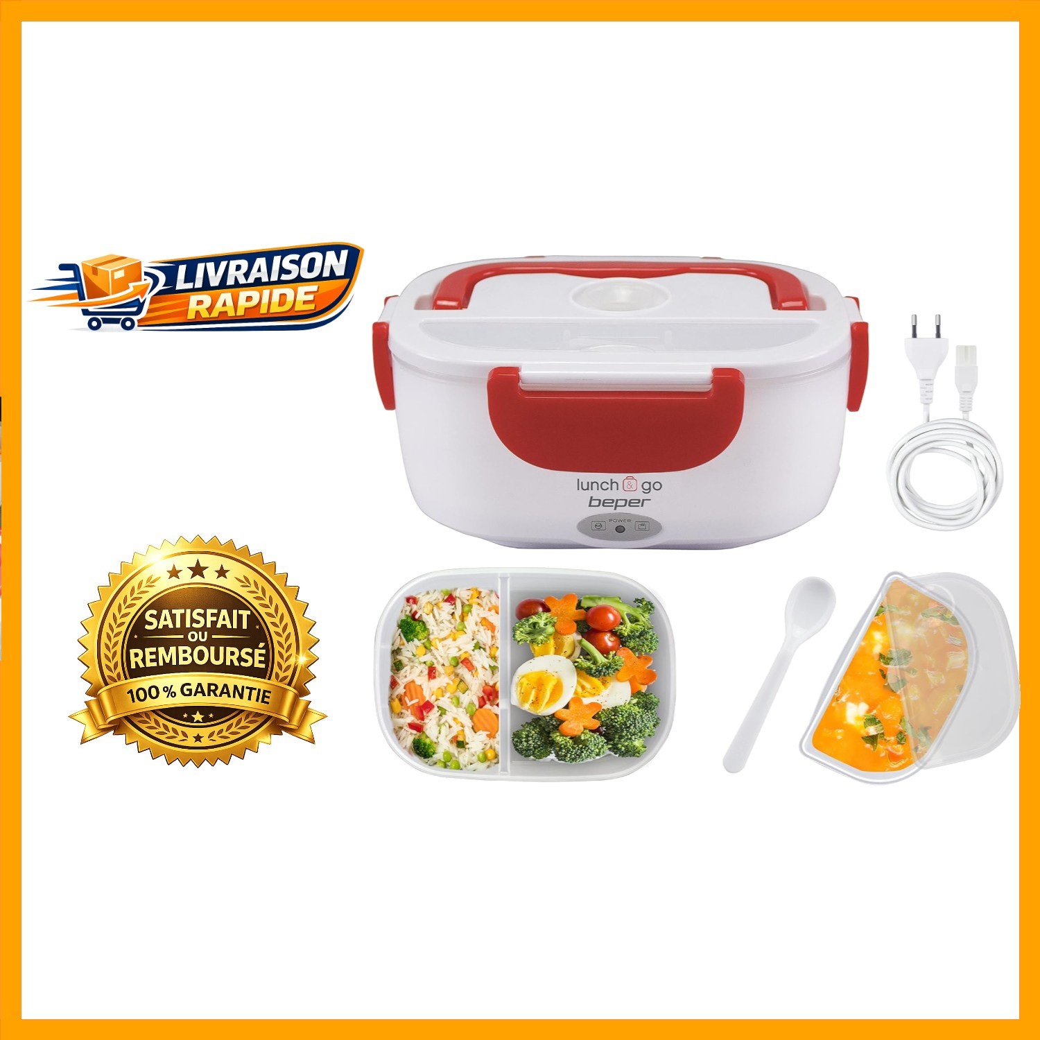 Chauffe-plat électrique portable Beper 90.920R rouge 220V avec lunch box