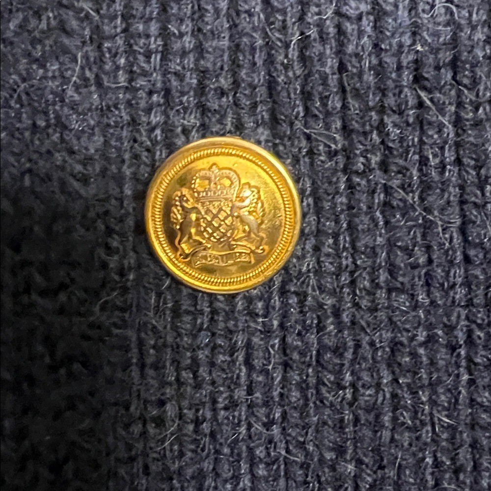 Lauren Ralph Lauren Women's Navy Blue Gold Knit Camel Hair Wool Cardigan Large thumbnail 2