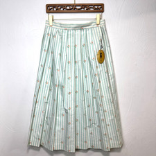 Vtg The Villager Mint Green Floral Stripe Pleated Skirt Womens Size 16 Deadstock